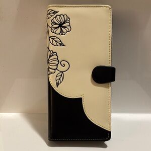 Cream and Black Floral Long Wallet - Women Bags Wallets